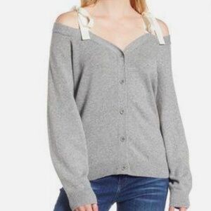 Chelsea28 Grey Button Off Shoulder Sweater Tie Size L
